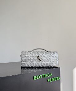 Ví cầm tay Bottega Veneta cao cấp dáng dài màu bạc size 31 cm