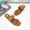 Dép da nữ YSL 2 quai đế bệt màu nâu chất liệu da bê cao cấp