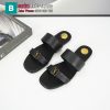 Dép da nữ YSL 2 quai đế bệt màu đen chất liệu da bê cao cấp