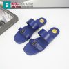 Dép da nữ YSL 2 quai đế bệt màu xanh navy chất liệu da bê cao cấp