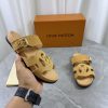 Dép mùa hè LV da bò thật cao cấp màu nâun phong cách unisex