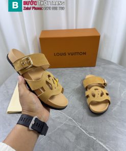 Dép mùa hè LV da bò thật cao cấp màu nâun phong cách unisex