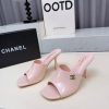 Dép mule cao gót CN màu hồng nhạt quai bản to cá tính đế 9cm