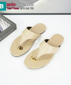 Dép xỏ ngón nữ YSL màu trắng ngà phong cách tối giản chất liệu da bê mềm mịn