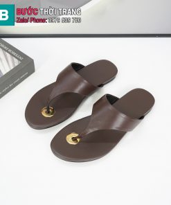 Dép xỏ ngón nữ YSL màu nâu socola phong cách tối giản chất liệu da bê mềm mịn