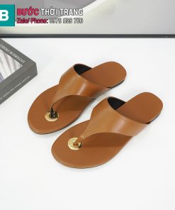 Dép xỏ ngón nữ YSL màu nâu phong cách tối giản chất liệu da bê mềm mịn