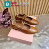 Giày búp bê ballet MIU MIU màu nâu da bò cao cấp 2 mắc cài