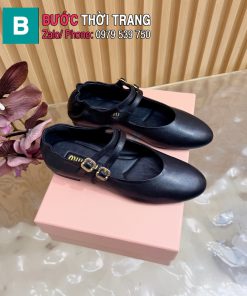 Giày búp bê ballet MIU MIU màu đen da bò cao cấp 2 mắc cài