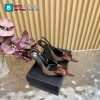 Giày cao gót YSL sandal mũi nhọn màu nâu socola đính hoa hồng nổi bật