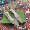 Giày cao gót nữ GUCCI cao cấp kiểu dáng sandal màu nude đính đá đế 4cm