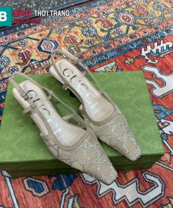 Giày cao gót nữ GUCCI cao cấp kiểu dáng sandal màu nude đính đá đế 4cm