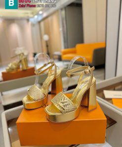 Giày cao gót nữ LV màu vàng quý phái đế vuông cao 12 cm tôn dáng
