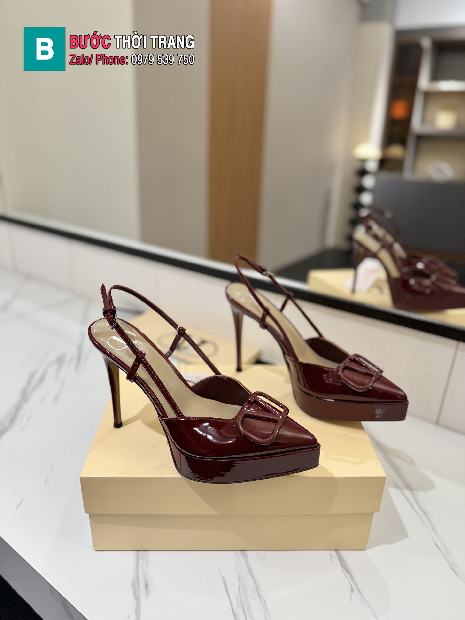 Giày cao gót nữ VALENTINO màu đỏ đô đế nhọn cao 12cm tôn dáng