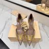 Giày cao gót nữ VALENTINO màu nâu ghi khóa vàng cao cấp đế 8cm
