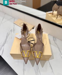 Giày cao gót nữ VALENTINO màu nâu ghi khóa vàng cao cấp đế 8cm