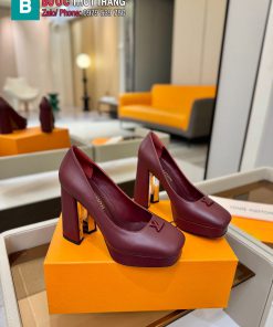Giày cao gót nữ platform LV màu đỏ mận đế vuông cao 11 cm