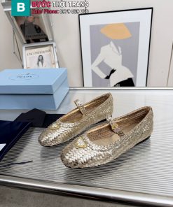 Giày cói da thật nữ PRADA màu ánh vàng sang trọng