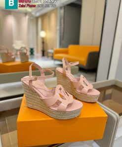 Sandal đế xuồng LV dây thừng cao cấp màu hồng nhạt dễ thương đế 10 cm