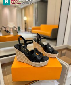 Sandal đế xuồng LV dây thừng cao cấp màu đen sang trọng đế 10 cm