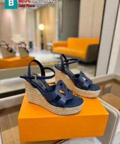 Sandal đế xuồng LV dây thừng cao cấp màu xanh than sang trọng đế 10 cm