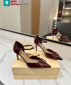 Sandal cao gót nữ VALENTINO đế 8cm màu đỏ đô khóa sơn sang trọng