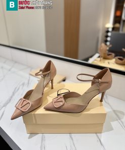 Sandal cao gót nữ VALENTINO đế 8cm màu nude khóa sơn sang trọng