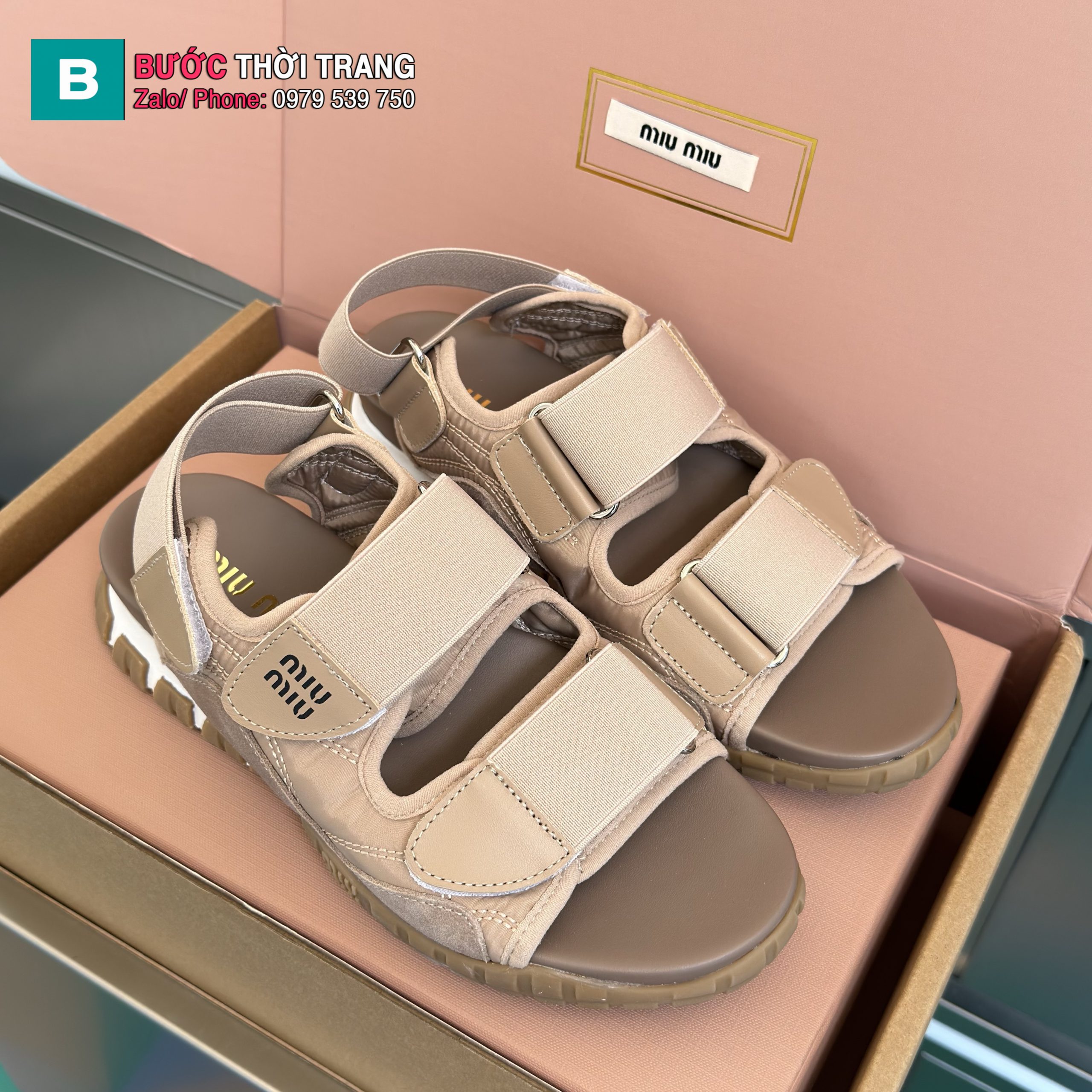 Sandal thể thao MIU MIU màu nâu đế cao su đàn hồi vượt trội