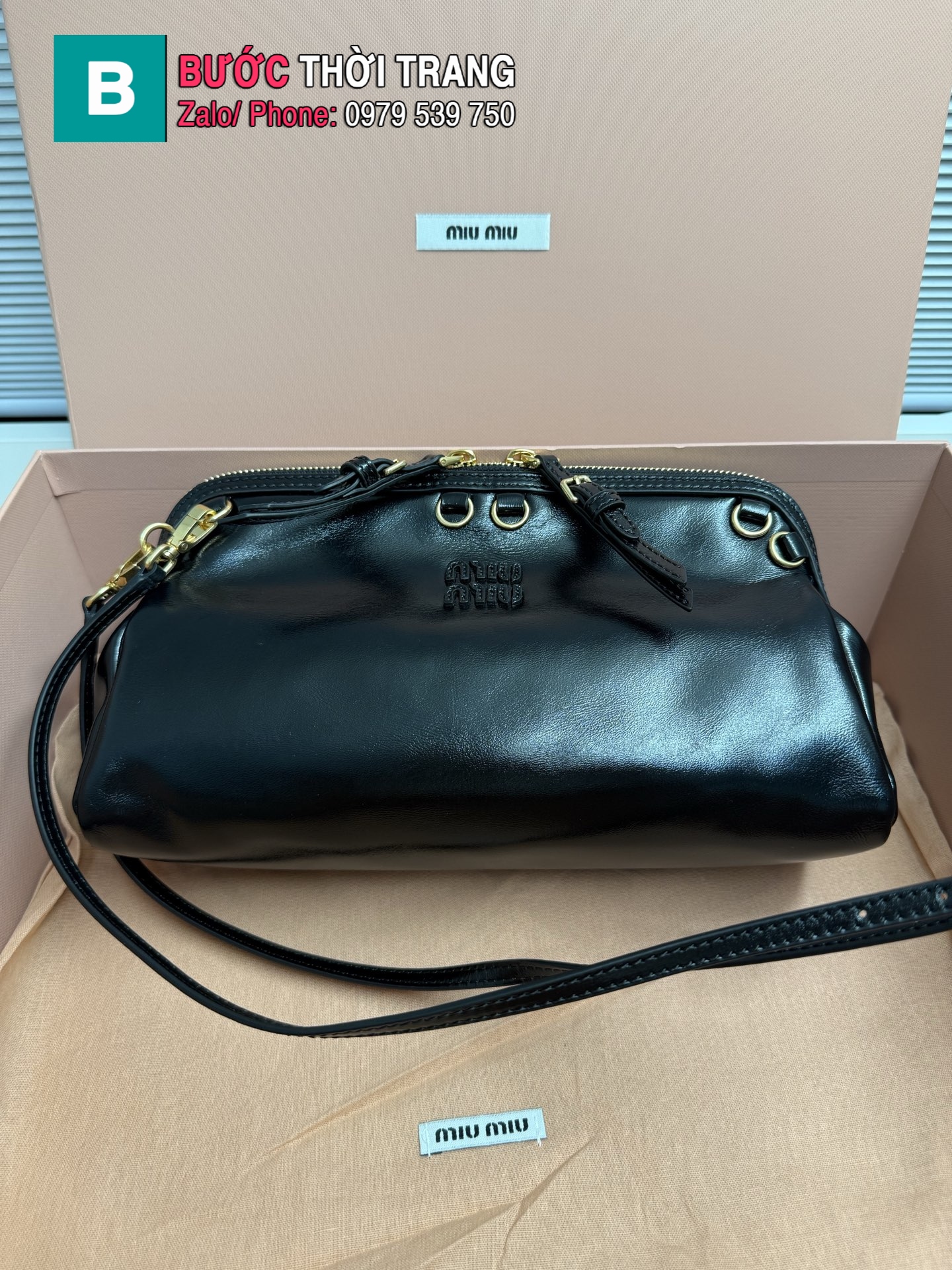 Túi xách MIU MIU dáng vỏ sò cao cấp màu đen da mềm